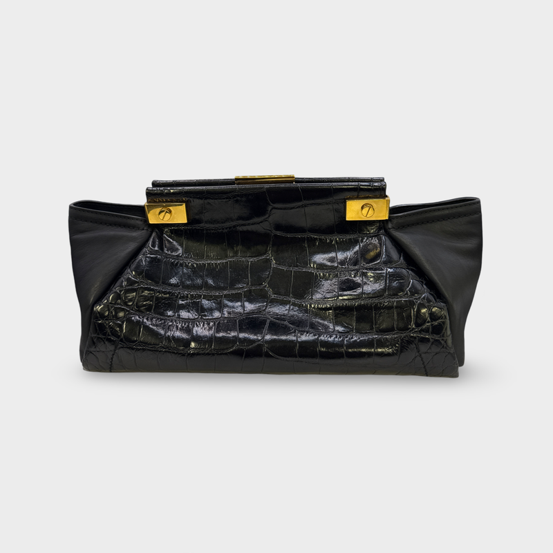 Lanvin Women's Black Croc pattern leather Clutch Bag
