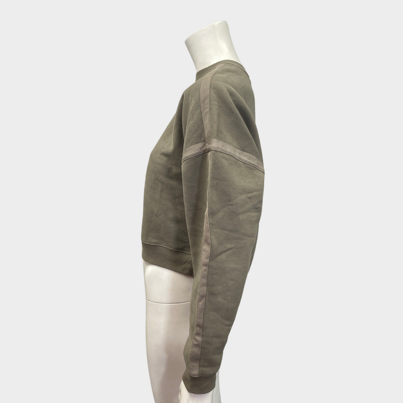 Saint Laurent women's taupe cotton cropped sweatshirt