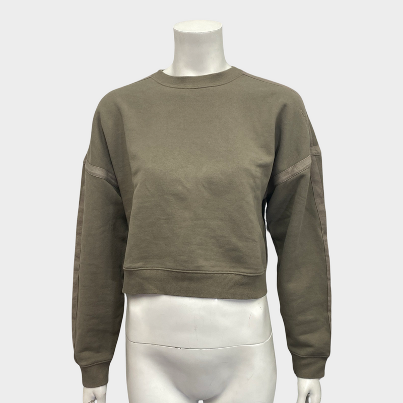 Saint Laurent women's taupe cotton cropped sweatshirt