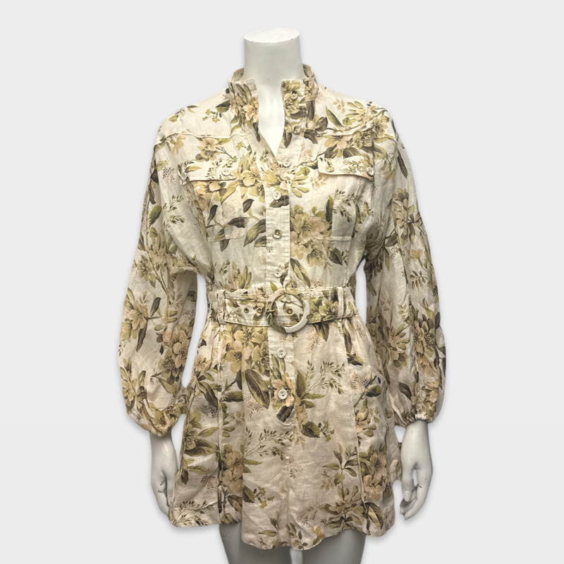 Zimmermann Women's Ecru And green Floral print Linen Jumpsuit