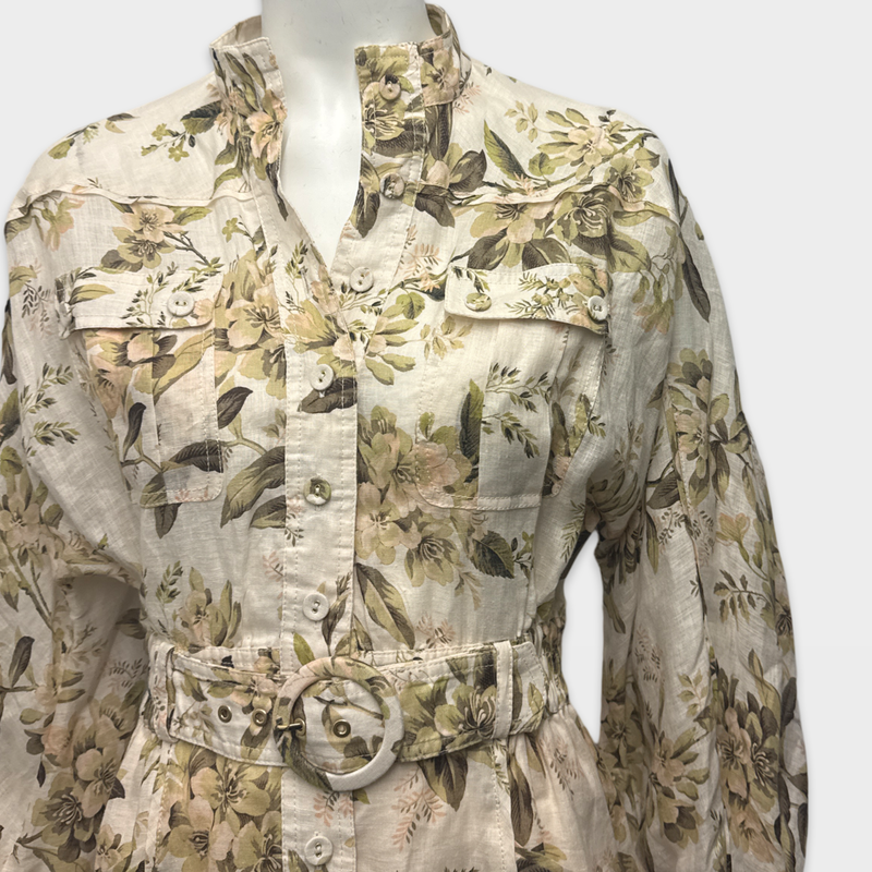 Zimmermann Women's Ecru And green Floral print Linen Jumpsuit