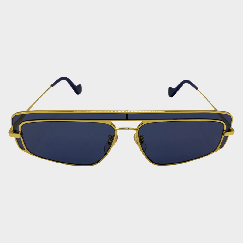Loewe women's blue acetate and gold rim rectangular micro sunglasses