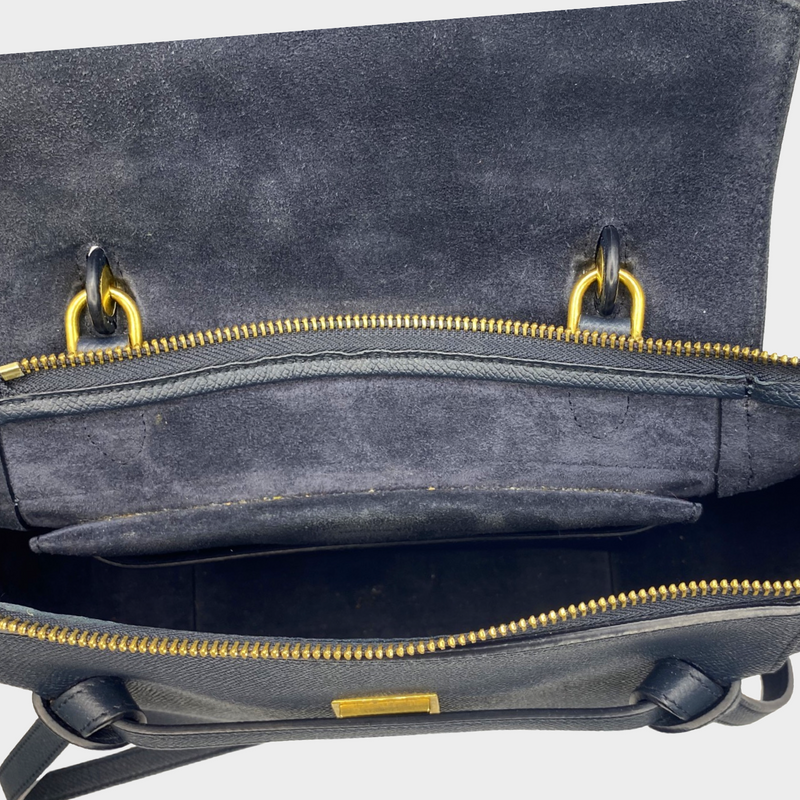 Celine women's micro belt handbag in navy grained calfskin