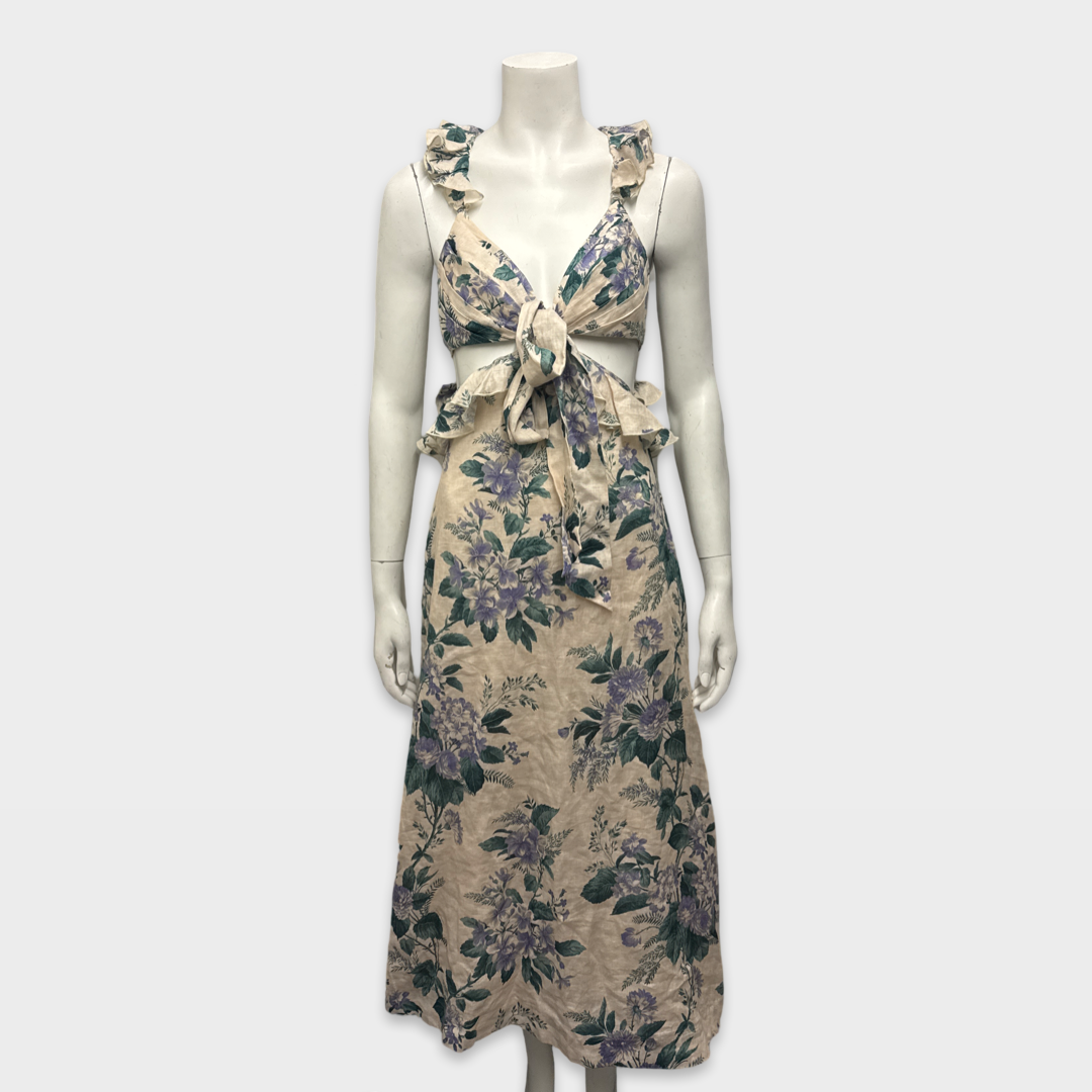 Zimmermann Beige with green and purple floral print linen Dress – Loop  Generation
