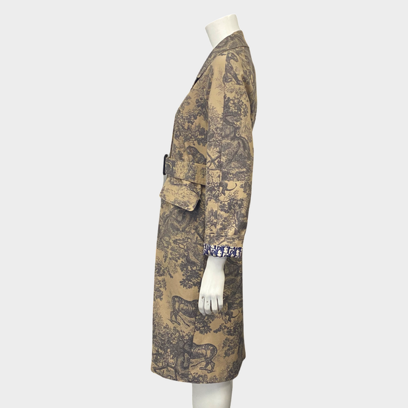 Christian Dior women's beige 'Dioriviera' Motif Toile De Jouy print trench coat with monogram oblique accents