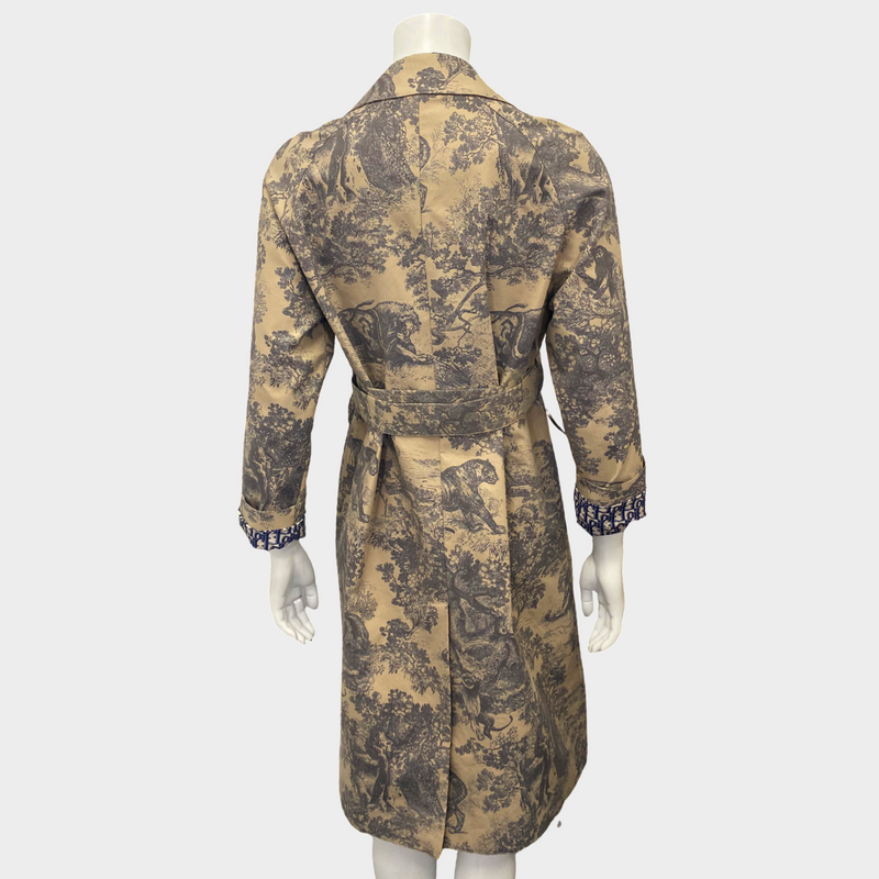 Christian Dior women's beige 'Dioriviera' Motif Toile De Jouy print trench coat with monogram oblique accents