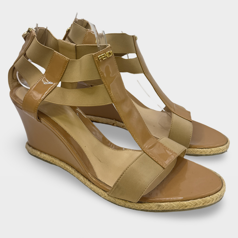 Fendi Women's Beige patent leather Wedge Sandals