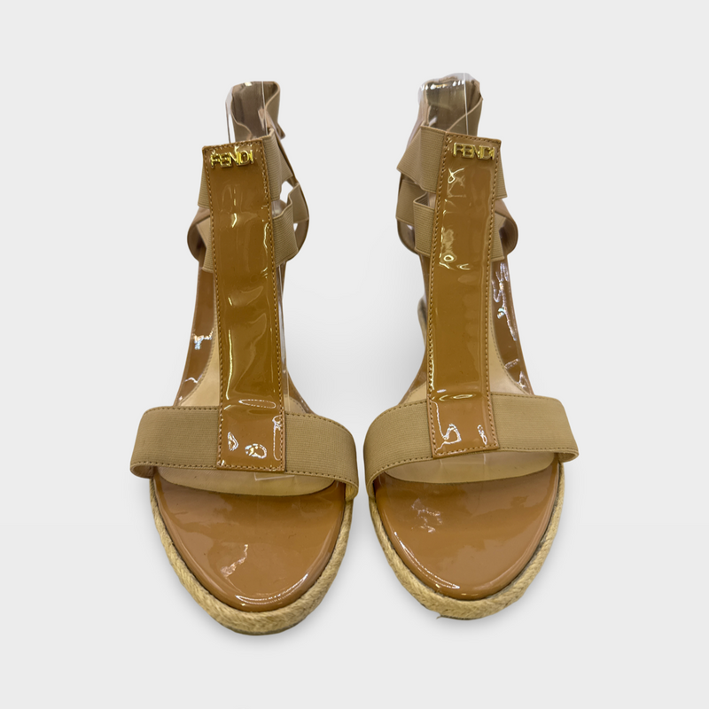 Fendi Women's Beige patent leather Wedge Sandals