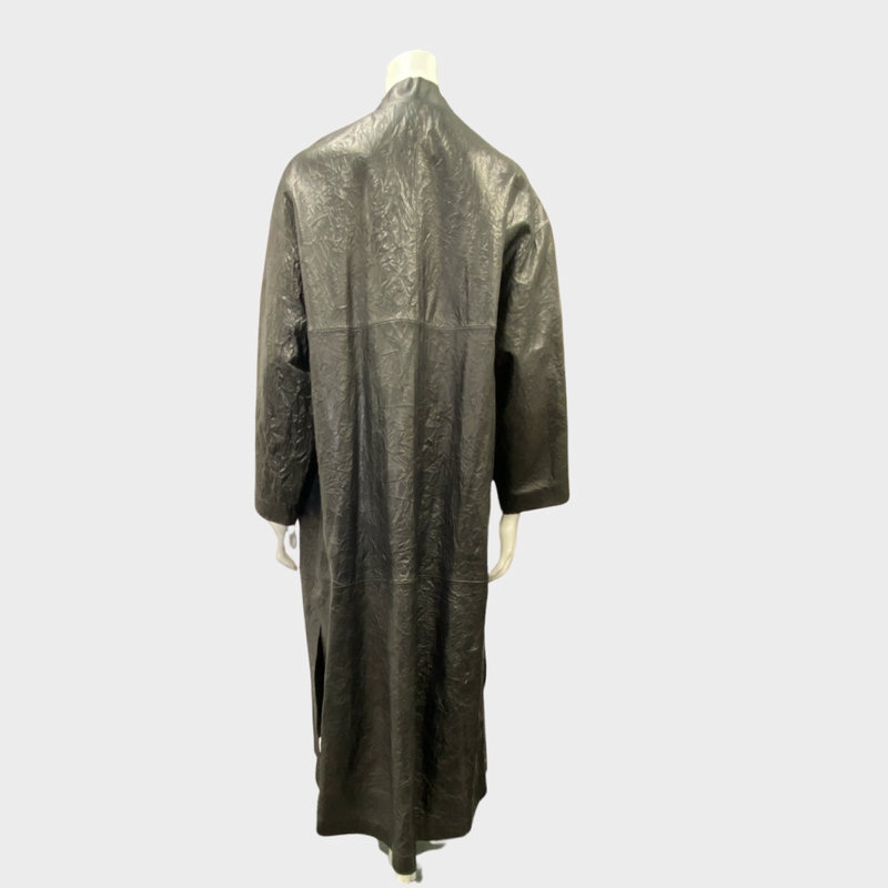 Massimo Dutti women's black limited edition leather kimono coat