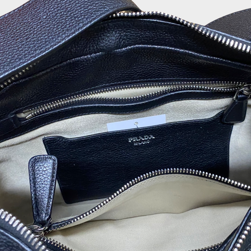 Prada men's black grained leather 2016 medium messenger handbag – Loop ...