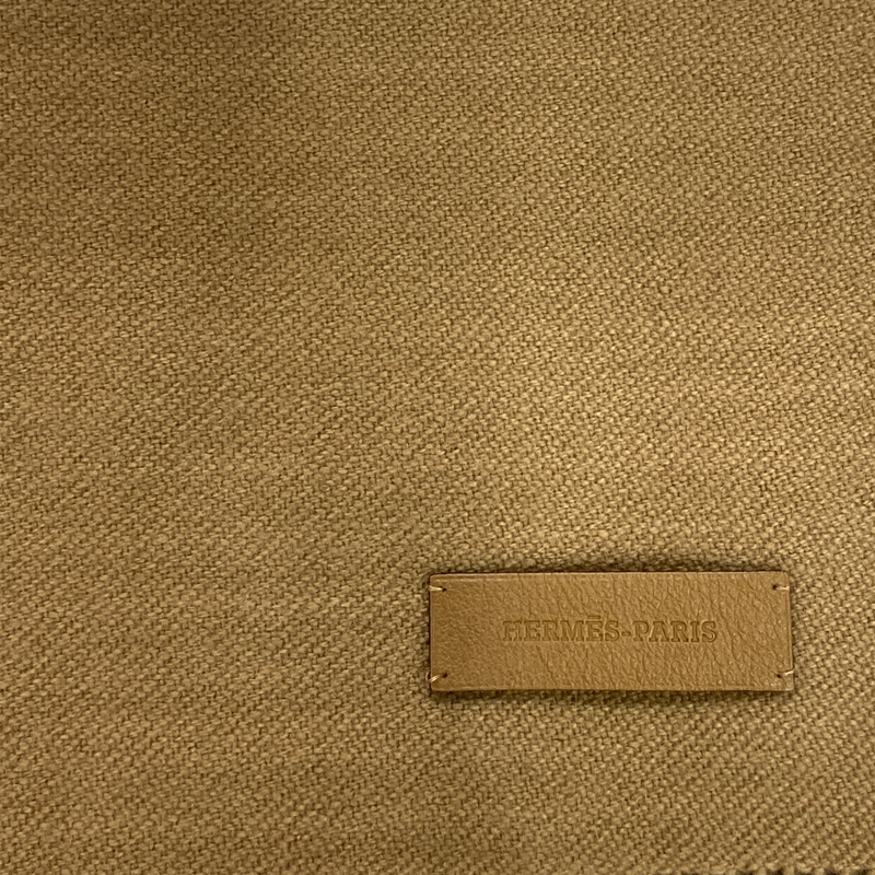Hermes camel Cashmere scarf with leather trim