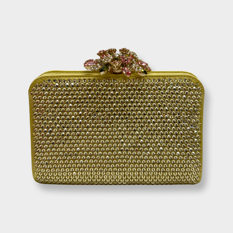 Valentino Women's Gold Crystal flower Clutch with Rhinestones