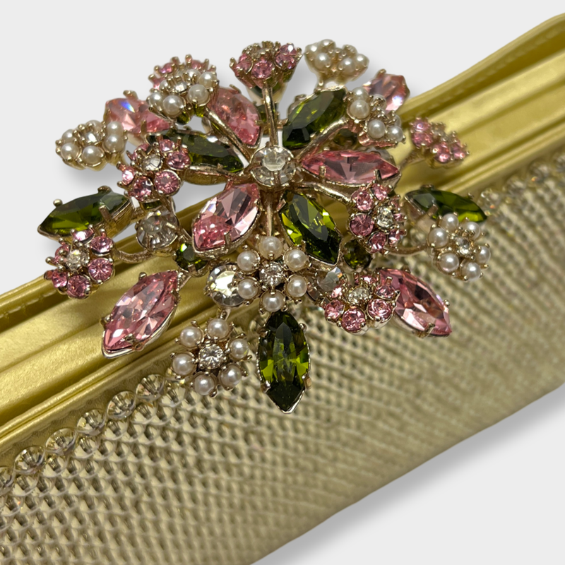 Valentino Women's Gold Crystal flower Clutch with Rhinestones