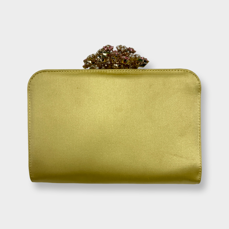 Valentino Women's Gold Crystal flower Clutch with Rhinestones