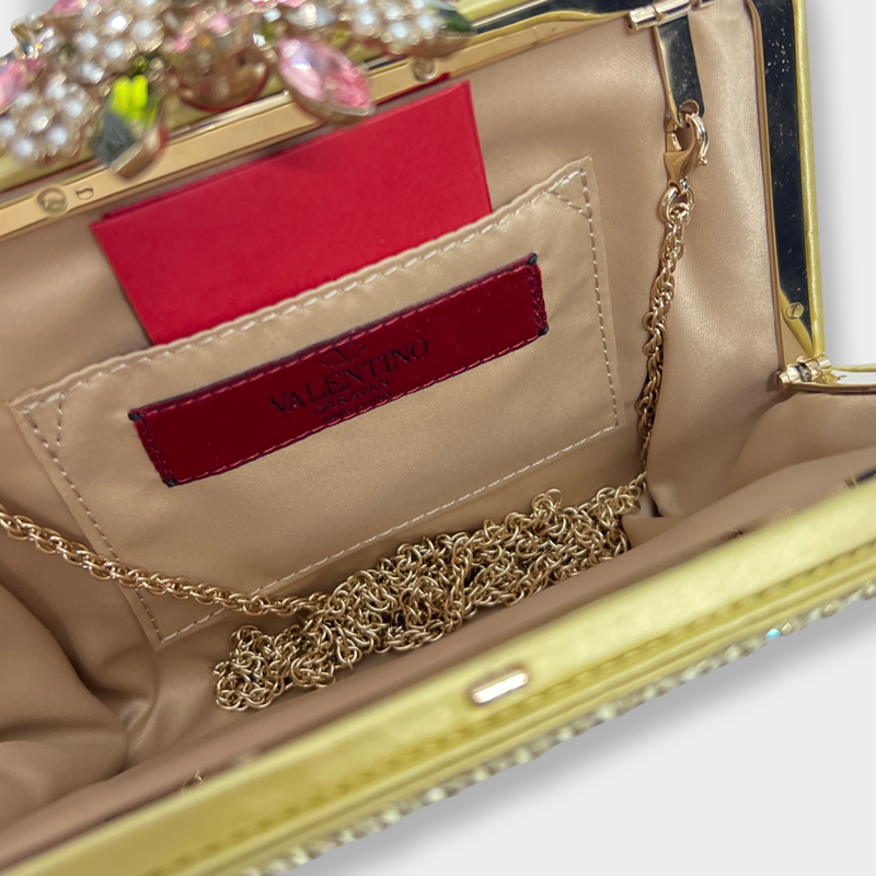 Valentino Women's Gold Crystal flower Clutch with Rhinestones