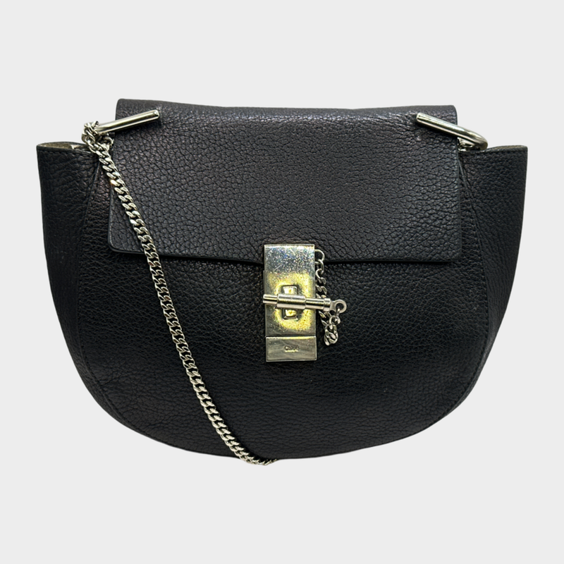 CHLOÉ black grained leather Drew crossbody bag