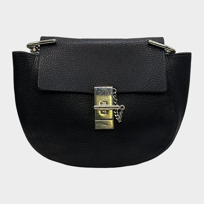 CHLOÉ black grained leather Drew crossbody bag