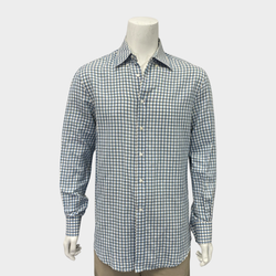 Brunello Cucinelli men's blue & white checked cotton shirt