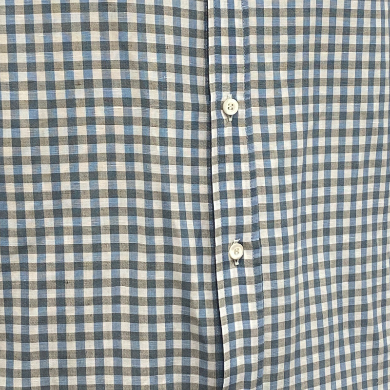 Brunello Cucinelli men's blue & white checked cotton shirt