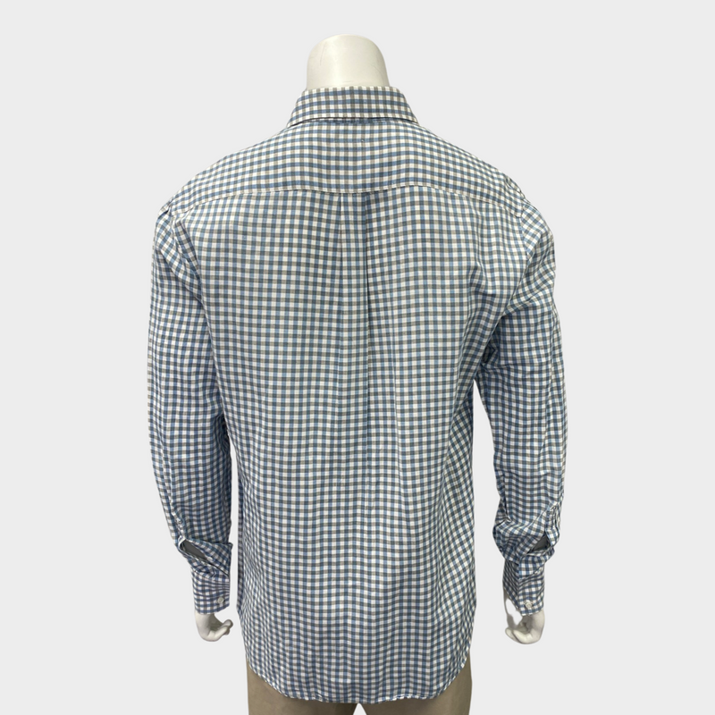 Brunello Cucinelli men's blue & white checked cotton shirt