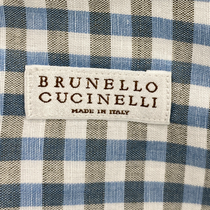 Brunello Cucinelli men's blue & white checked cotton shirt
