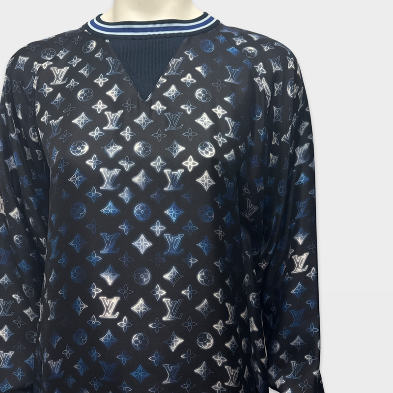 Louis Vuitton Navy Blue Monogram Pattern Silk Mini Dress