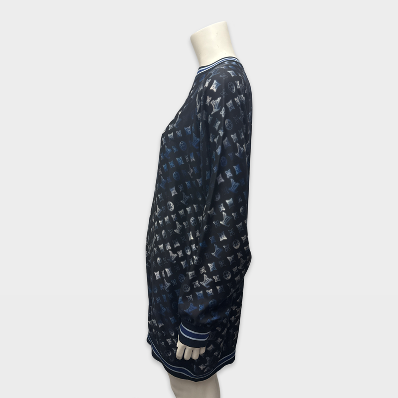 Louis Vuitton Navy Blue Monogram Pattern Silk Mini Dress