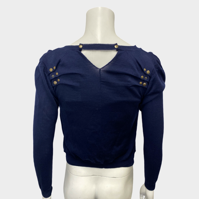 Nina Ricci women's navy knitted wool matching cami and cardigan set
