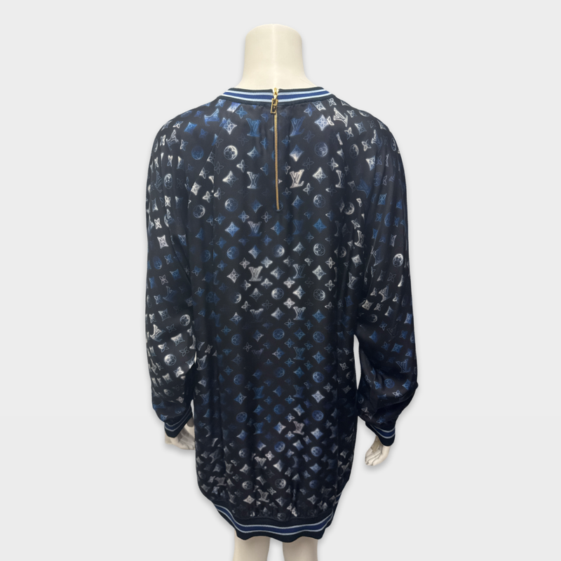 Louis Vuitton Navy Blue Monogram Pattern Silk Mini Dress