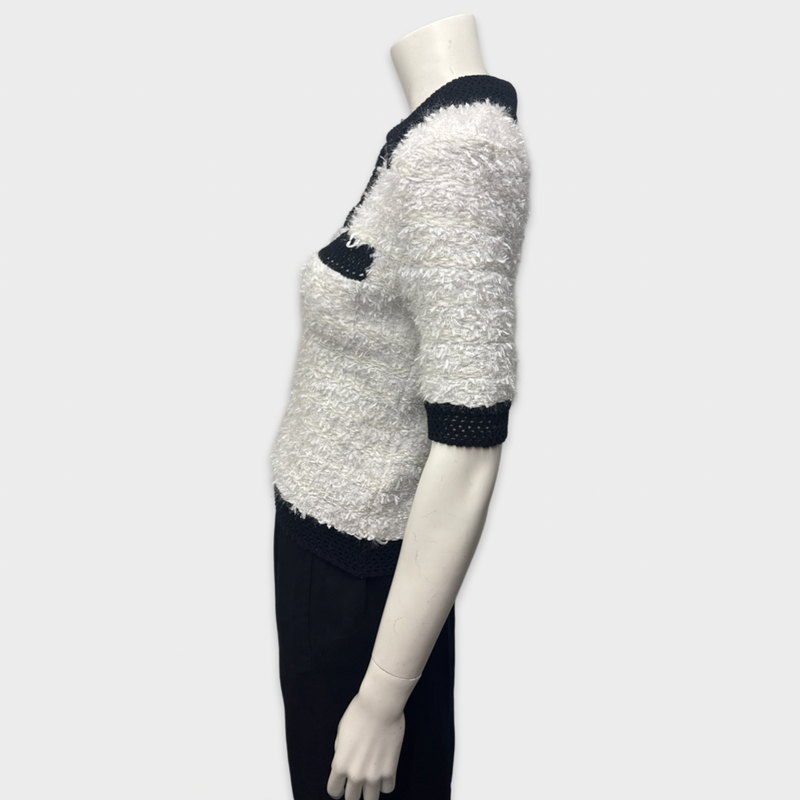 Balmain Women's White and Black Tweed Polo Shirt