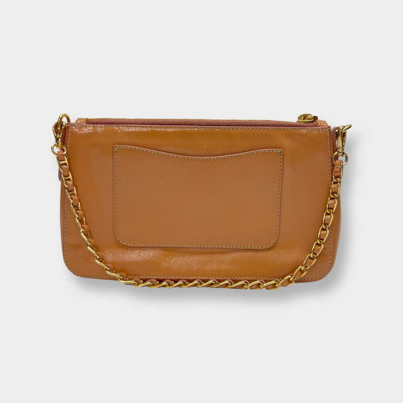 Prada Women's Glossy Caramel Leather Clutch