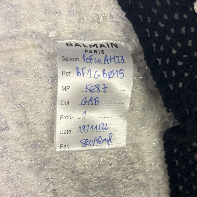 Balmain Women's White and Black Tweed Polo Shirt