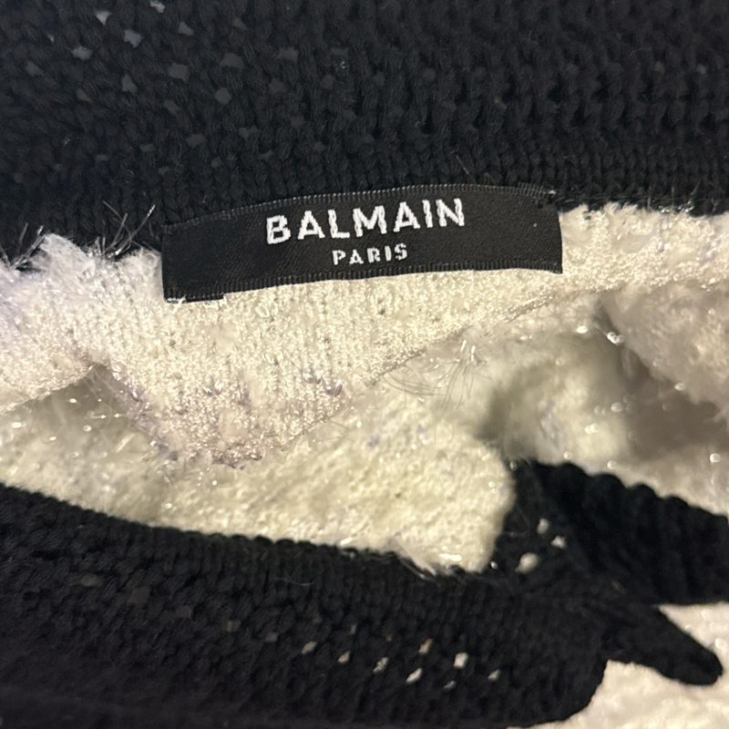 Balmain Women's White and Black Tweed Polo Shirt