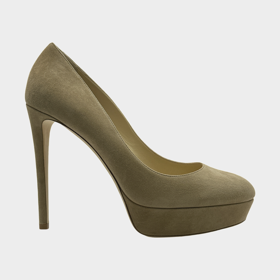 MANOLO BLAHNIK beige suede heeled platform pumps Loop Generation