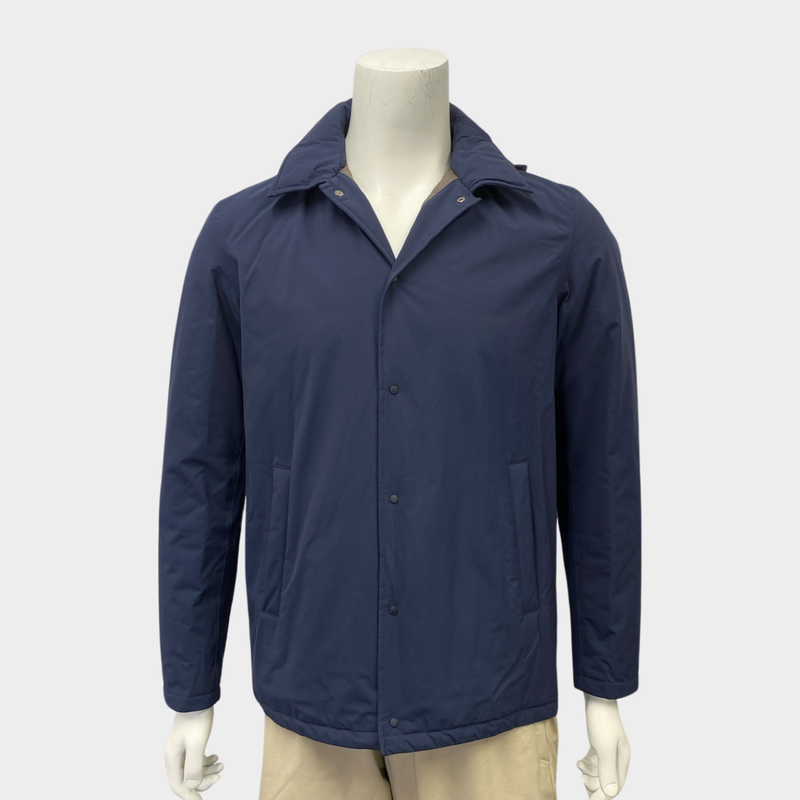 Herno men's navy light puffer packable travel jacket