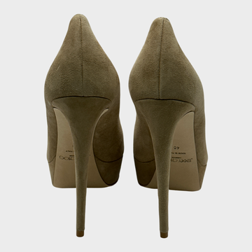 Escarpins Manolo Blahnik LAUSAM - Daim Taupe, Talon Compensé, Taille 40.5 - Neuf Sans Boîte