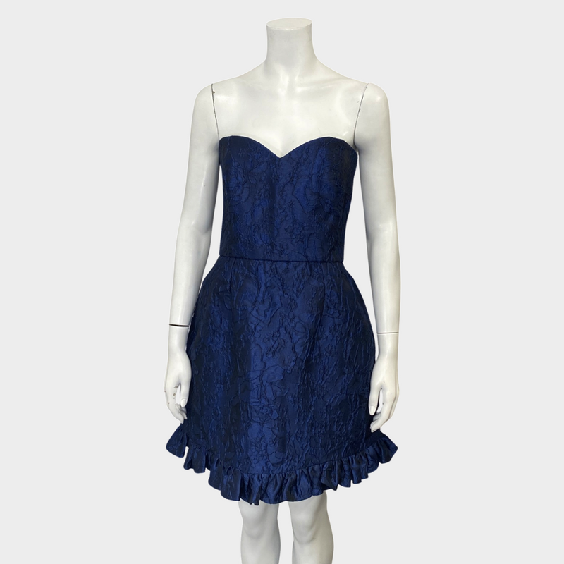 Emilio de la morena navy silk floral lace mini dress