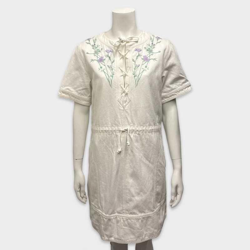 ALEXANDER MCQUEEN White denim Dress with floral embroidery