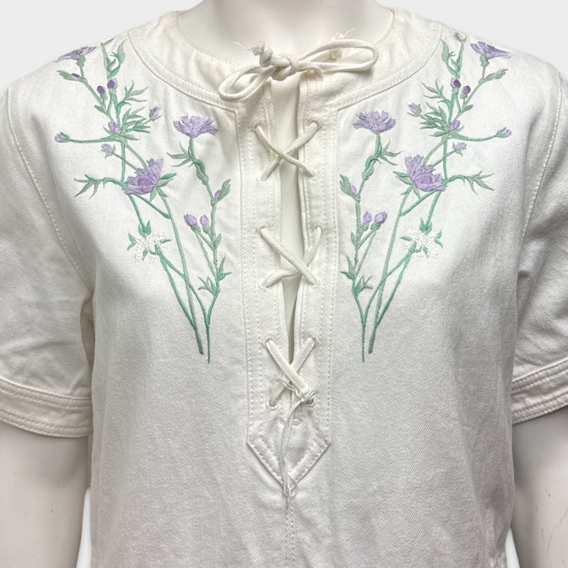 ALEXANDER MCQUEEN White denim Dress with floral embroidery