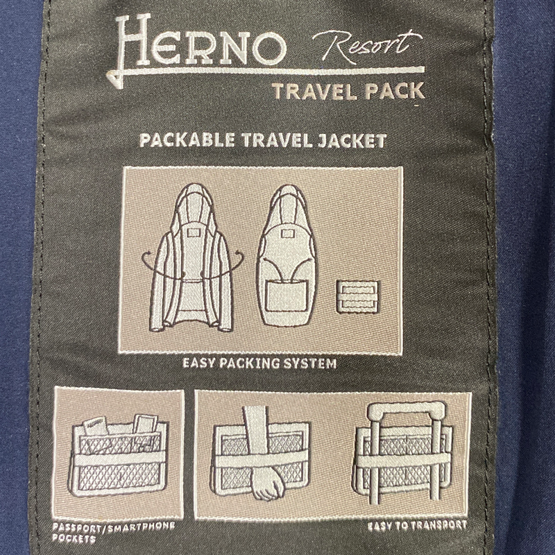 Herno men's navy light puffer packable travel jacket