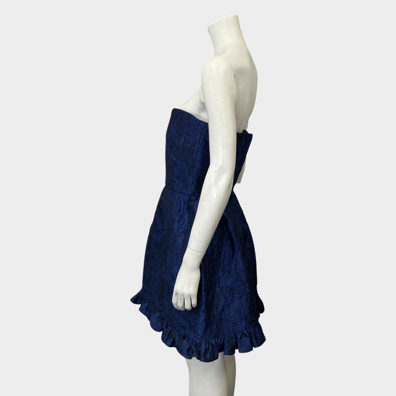 Emilio de la morena navy silk floral lace mini dress