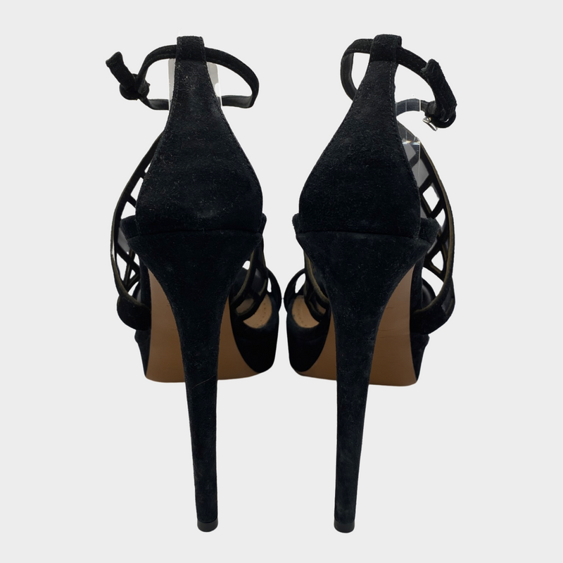 ALAÏA black suede platform heels with mesh panelling