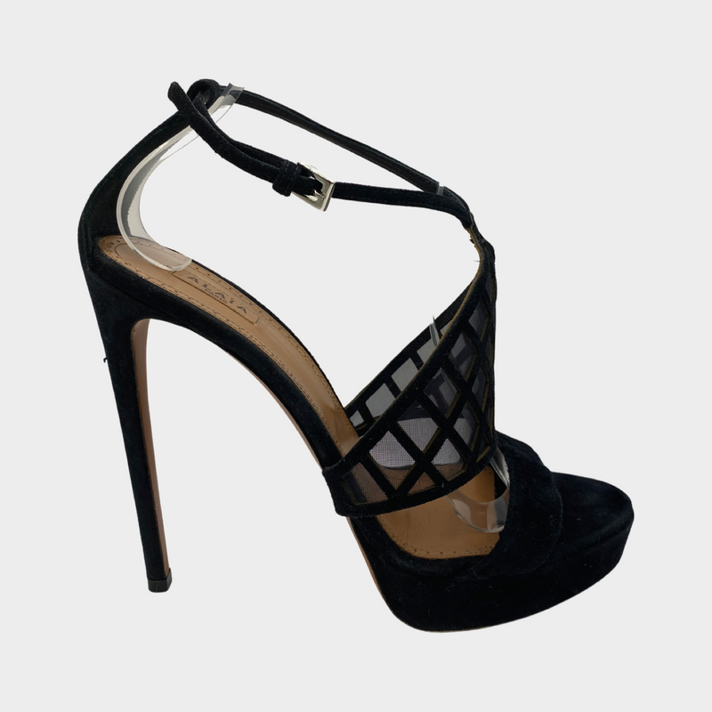 ALAÏA black suede platform heels with mesh panelling