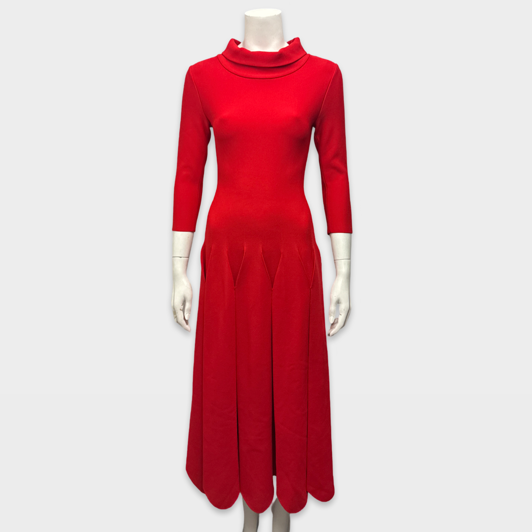 cocktail dress black and red Red Sequin Holiday Dress – Prom Gown with Slit & Lace-Up Back main image 1