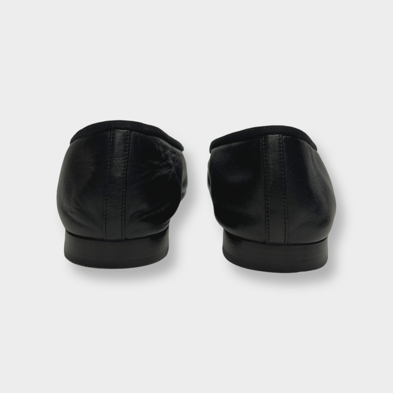 Chanel Women's CC Logo Bow Black Lambskin Ballet flats
