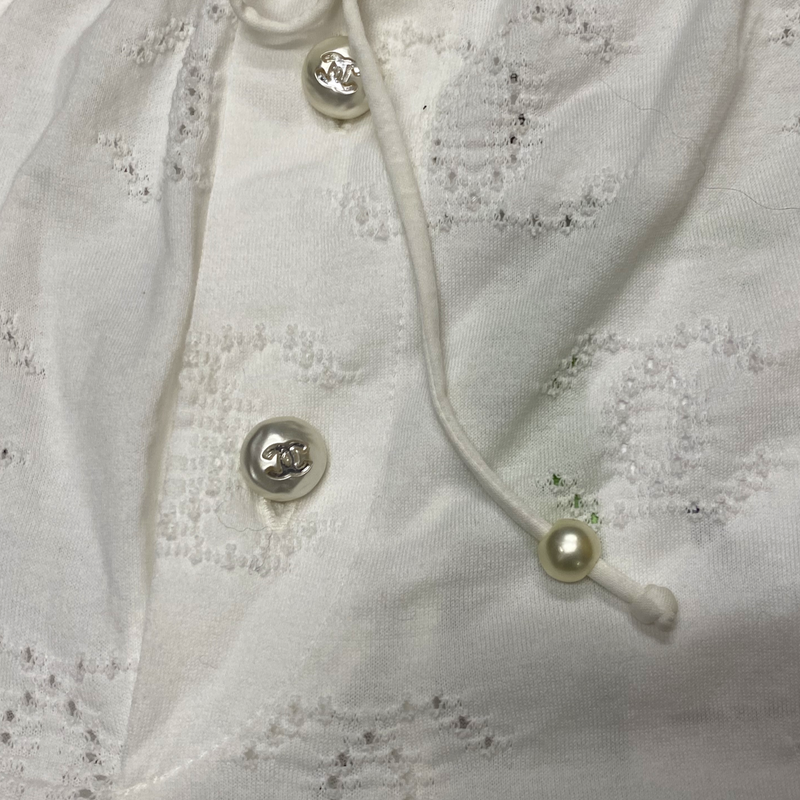 Chanel women's white cotton CC logo shorts with pearls buttons