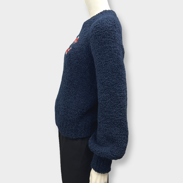 Chanel Women's CC Logo Navy Wool Jumper