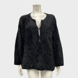 Tom Ford women's black angora jumper with leather strings