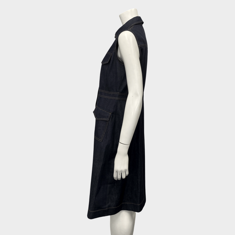 Carolina Herrera navy denim button-down sleeveless dress