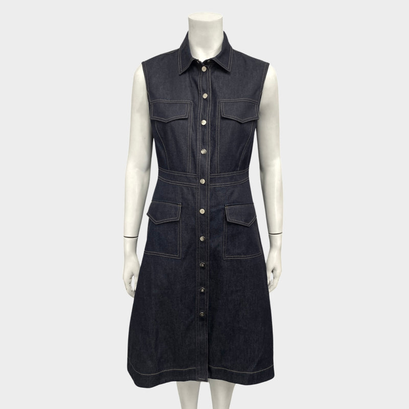 Carolina Herrera navy denim button-down sleeveless dress